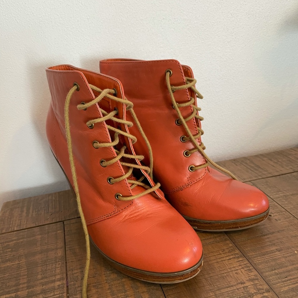 Urban Outfitters Orange Leather Wedges Size 8